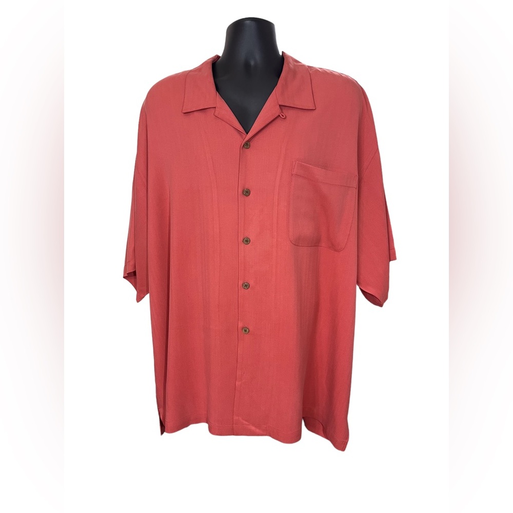 Tommy Bahama 100% silk casual button short sleeve salmon colored shirt size XXL